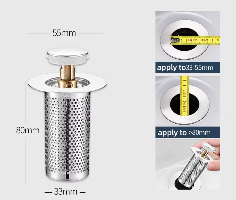 Hair Catcher Sink Plug — Pop-Up Drain Stopper & Strainer for Bathroom & Kitchen