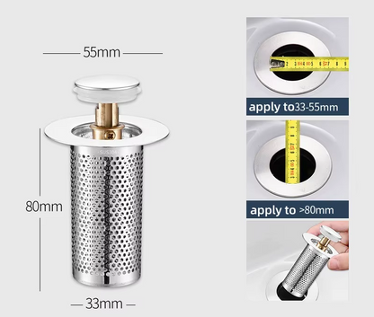 Hair Catcher Sink Plug — Pop-Up Drain Stopper & Strainer for Bathroom & Kitchen